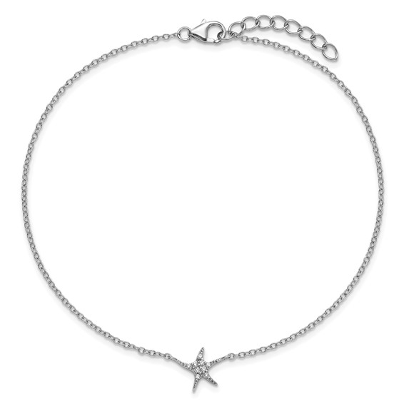 Cheryl M Sterling Silver Rhodium-plated Polished CZ Starfish 9.5 Inch with 1 Inch Extension Anklet