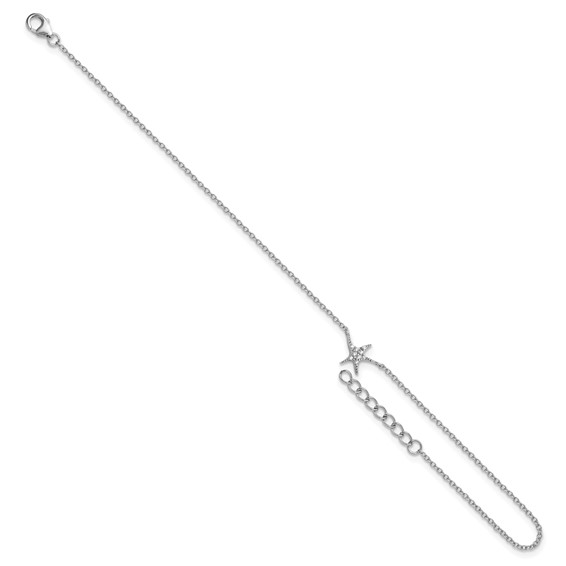 Cheryl M Sterling Silver Rhodium-plated Polished CZ Starfish 9.5 Inch with 1 Inch Extension Anklet