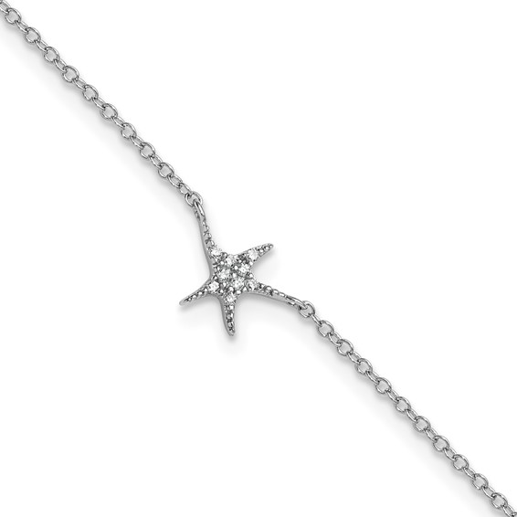 Cheryl M Sterling Silver Rhodium-plated Polished CZ Starfish 9.5 Inch with 1 Inch Extension Anklet