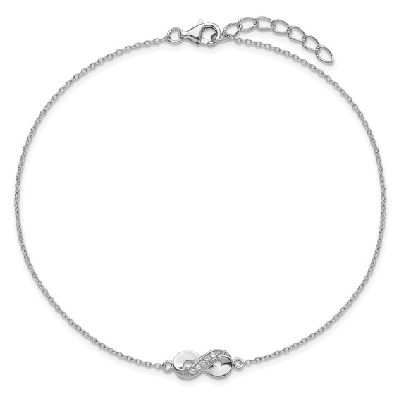 Cheryl M Sterling Silver Rhodium-plated Polished CZ Infinity 9.5 Inch with 1 Inch Extension Anklet