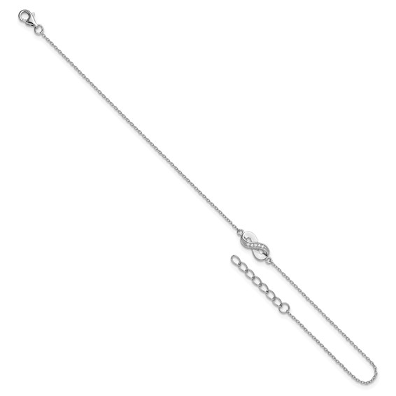 Cheryl M Sterling Silver Rhodium-plated Polished CZ Infinity 9.5 Inch with 1 Inch Extension Anklet