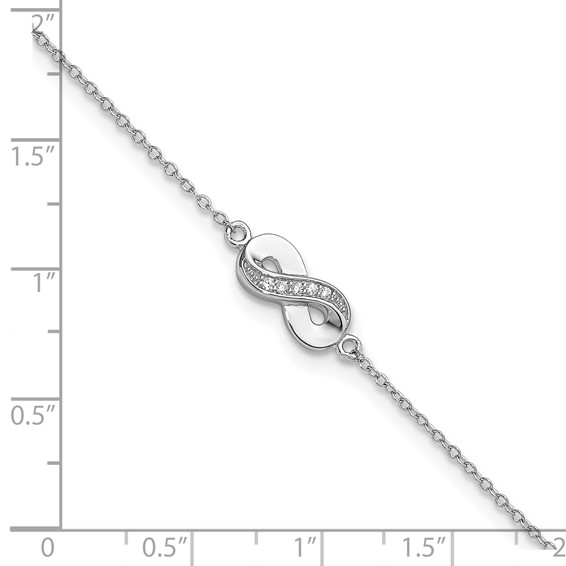 Cheryl M Sterling Silver Rhodium-plated Polished CZ Infinity 9.5 Inch with 1 Inch Extension Anklet