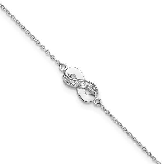 Cheryl M Sterling Silver Rhodium-plated Polished CZ Infinity 9.5 Inch with 1 Inch Extension Anklet