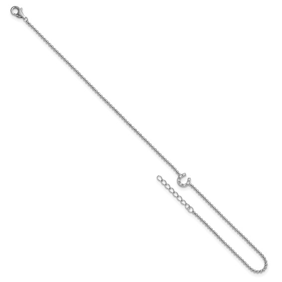 Cheryl M Sterling Silver Rhodium-plated Polished and Beaded CZ Horseshoe 9.5 Inch with 1 Inch Extension Anklet