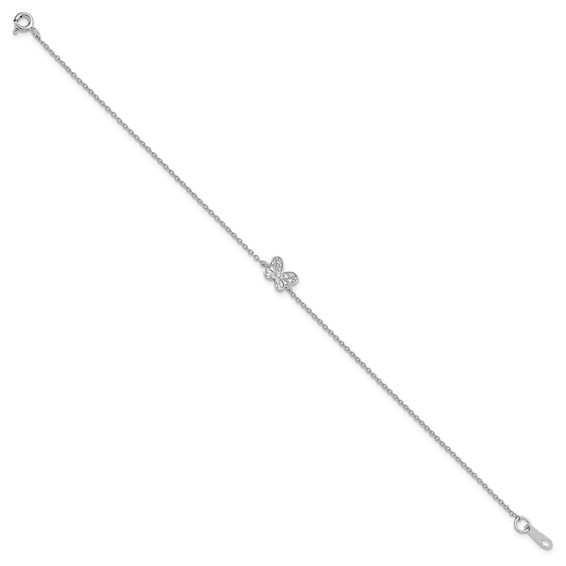 Cheryl M Sterling Silver Rhodium-plated Polished CZ Butterfly 9.5 Inch with 1 Inch Extension Anklet