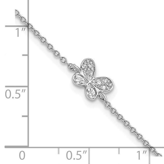 Cheryl M Sterling Silver Rhodium-plated Polished CZ Butterfly 9.5 Inch with 1 Inch Extension Anklet