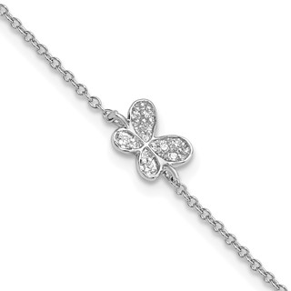 Cheryl M Sterling Silver Rhodium-plated Polished CZ Butterfly 9.5 Inch with 1 Inch Extension Anklet