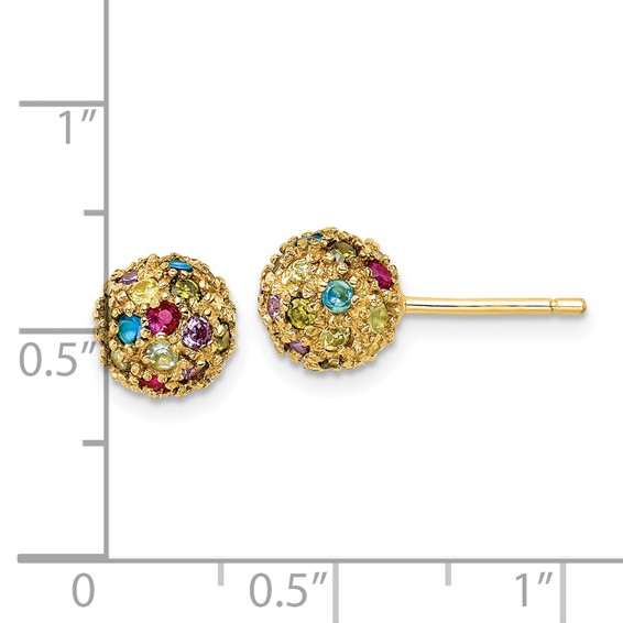 Cheryl M Sterling Silver Gold-plated Polished Multicolor CZ Ball Post Earrings