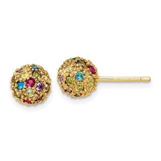 Cheryl M Sterling Silver Gold-plated Polished Multicolor CZ Ball Post Earrings