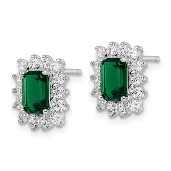Cheryl M Sterling Silver Rhodium-plated Polished Fancy Green and White CZ Post Earrings