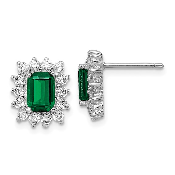 Cheryl M Sterling Silver Rhodium-plated Polished Fancy Green and White CZ Post Earrings