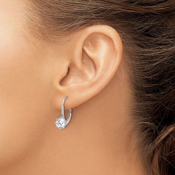 Cheryl M Sterling Silver Rhodium-plated Polished CZ Leverback Earrings