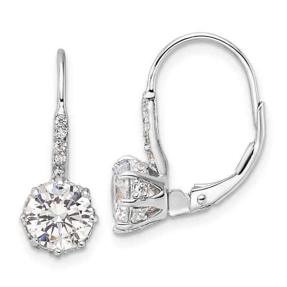 Cheryl M Sterling Silver Rhodium-plated Polished CZ Leverback Earrings