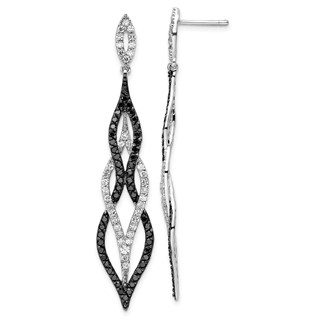 Cheryl M Sterling Silver Rhodium-plated with Black Rhodium Polished Fancy Black and White CZ Post Dangle Earrings