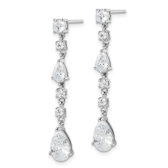 Cheryl M Sterling Silver Rhodium-plated Polished Fancy CZ Teardrop Post Dangle Earrings