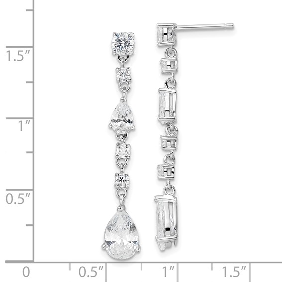 Cheryl M Sterling Silver Rhodium-plated Polished Fancy CZ Teardrop Post Dangle Earrings