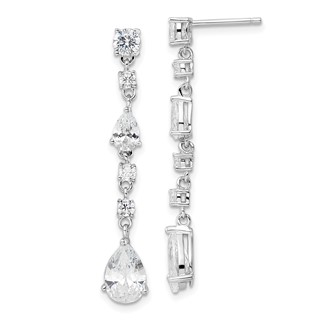 Cheryl M Sterling Silver Rhodium-plated Polished Fancy CZ Teardrop Post Dangle Earrings