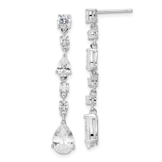 Cheryl M Sterling Silver Rhodium-plated Polished Fancy CZ Teardrop Post Dangle Earrings