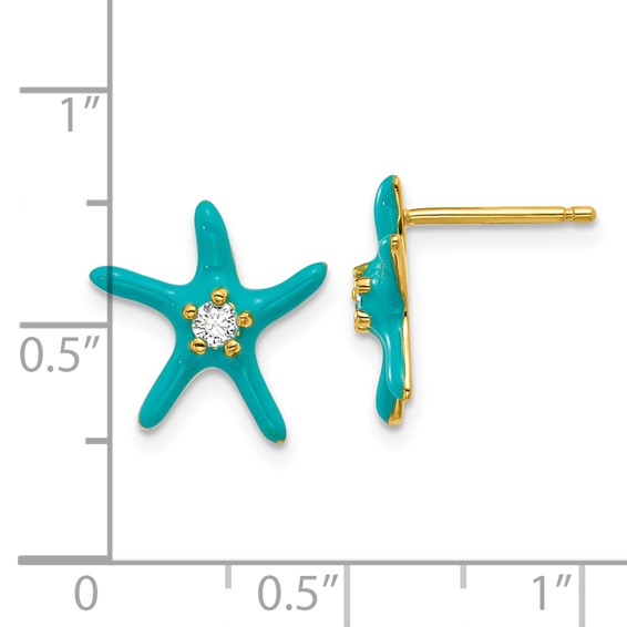 Cheryl M Sterling Silver Gold-plated Polished Blue Enamel and CZ Starfish Post Earrings