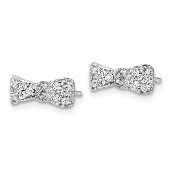 Cheryl M Sterling Silver Rhodium-plated Polished CZ Bow Post Earrings