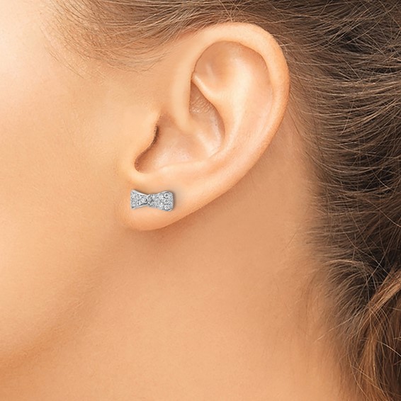 Cheryl M Sterling Silver Rhodium-plated Polished CZ Bow Post Earrings