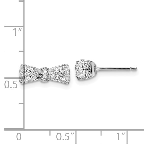 Cheryl M Sterling Silver Rhodium-plated Polished CZ Bow Post Earrings