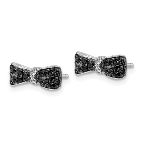 Cheryl M Sterling Silver Rhodium-plated with Black Rhodium Polished Black and White CZ Bow Post Earrings