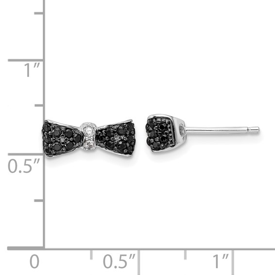 Cheryl M Sterling Silver Rhodium-plated with Black Rhodium Polished Black and White CZ Bow Post Earrings