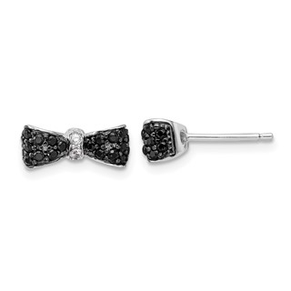 Cheryl M Sterling Silver Rhodium-plated with Black Rhodium Polished Black and White CZ Bow Post Earrings