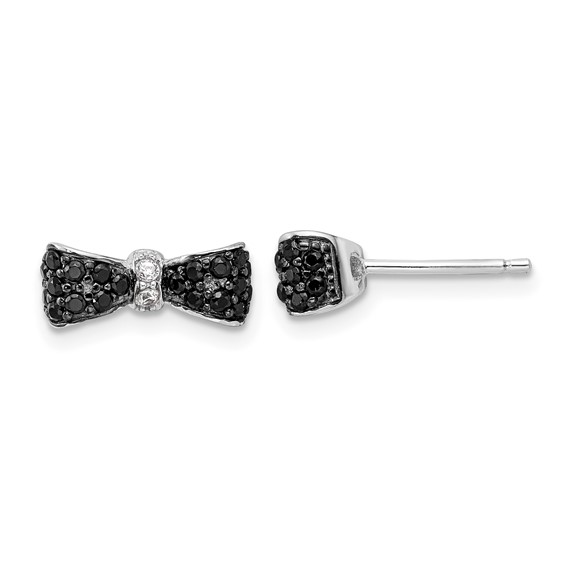 Cheryl M Sterling Silver Rhodium-plated with Black Rhodium Polished Black and White CZ Bow Post Earrings
