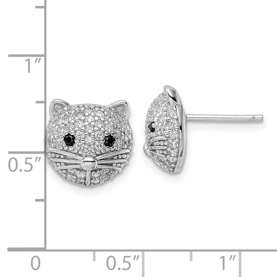 Cheryl M Sterling Silver Rhodium-plated Polished Black and White CZ Cat Post Earrings