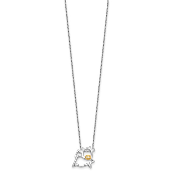 Cheryl M Sterling Silver Rhodium and Gold-plated Polished CZ Cow 16 Inch with 2 Inch Extension Necklace