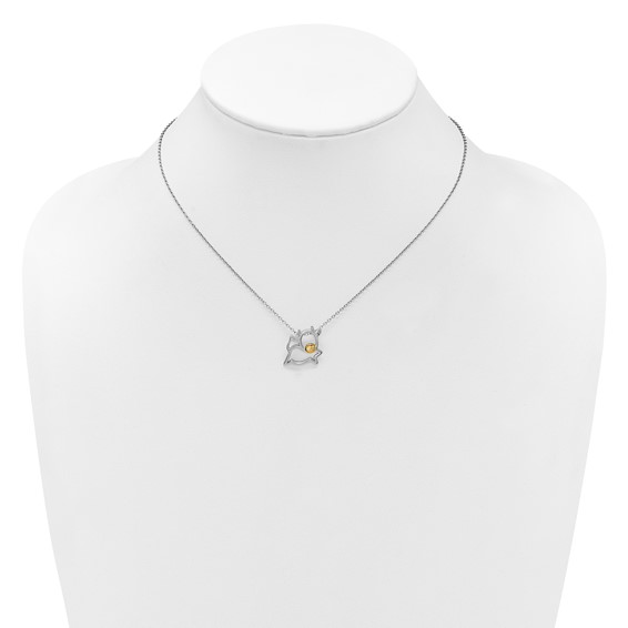 Cheryl M Sterling Silver Rhodium and Gold-plated Polished CZ Cow 16 Inch with 2 Inch Extension Necklace