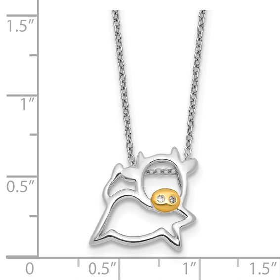 Cheryl M Sterling Silver Rhodium and Gold-plated Polished CZ Cow 16 Inch with 2 Inch Extension Necklace