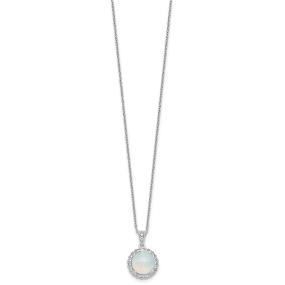 Cheryl M Sterling Silver Rhodium-plated Polished Lab Created Opal and CZ Halo Circle 16 Inch with 2 Inch Extension Necklace