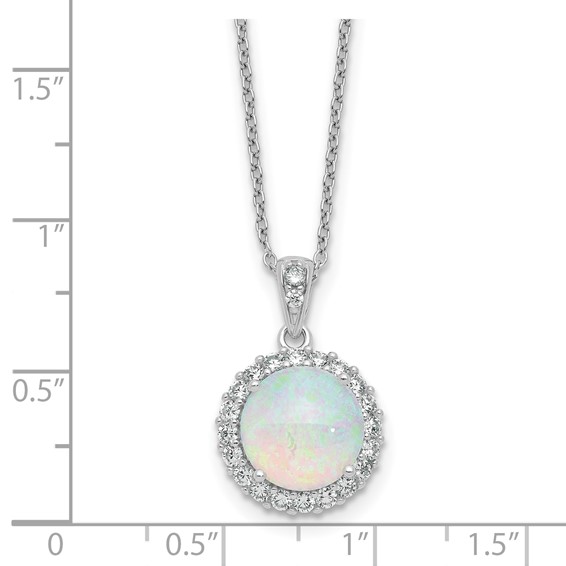 Cheryl M Sterling Silver Rhodium-plated Polished Lab Created Opal and CZ Halo Circle 16 Inch with 2 Inch Extension Necklace