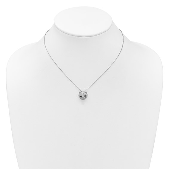 Cheryl M Sterling Silver Rhodium-plated Polished Black and White CZ Cat 16 Inch with 2 Inch Extension Necklace