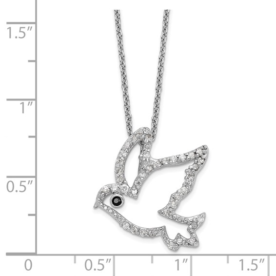 Cheryl M Sterling Silver Rhodium-plated Polished Black and White CZ Dove 16 Inch with 2 Inch Extension Necklace