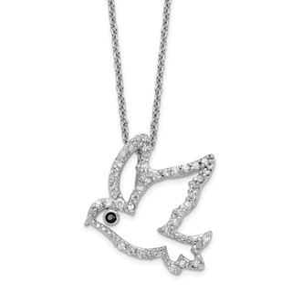 Cheryl M Sterling Silver Rhodium-plated Polished Black and White CZ Dove 16 Inch with 2 Inch Extension Necklace