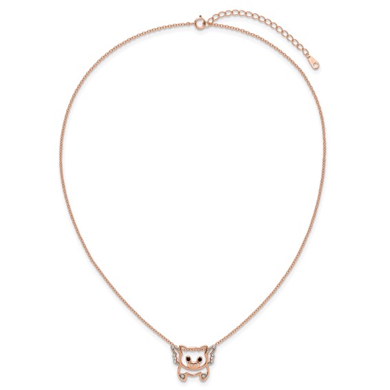 Cheryl M Sterling Silver Rose Gold-plated Polished Black and White CZ Flying Pig 16 Inch with 2 Inch Extension Necklace