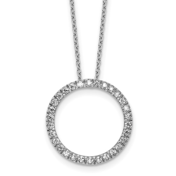 Cheryl M Sterling Silver Rhodium-plated Polished CZ Circle 16 Inch with 2 Inch Extension Necklace