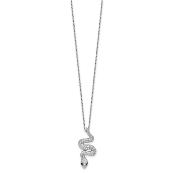 Cheryl M Sterling Silver Rhodium-plated Polished Black and White CZ Snake 16 Inch with 2 Inch Extension Necklace