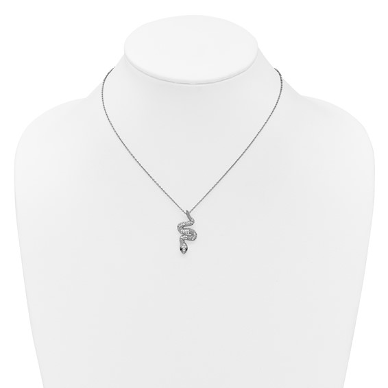 Cheryl M Sterling Silver Rhodium-plated Polished Black and White CZ Snake 16 Inch with 2 Inch Extension Necklace