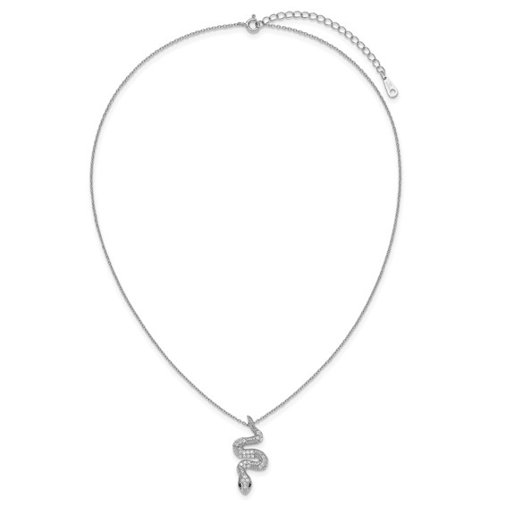 Cheryl M Sterling Silver Rhodium-plated Polished Black and White CZ Snake 16 Inch with 2 Inch Extension Necklace