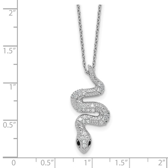 Cheryl M Sterling Silver Rhodium-plated Polished Black and White CZ Snake 16 Inch with 2 Inch Extension Necklace