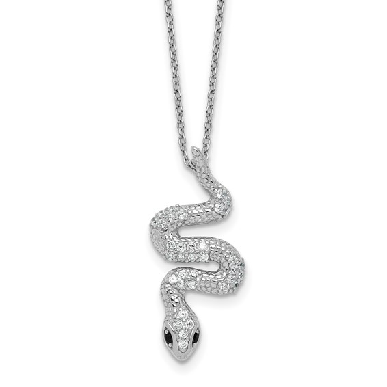 Cheryl M Sterling Silver Rhodium-plated Polished Black and White CZ Snake 16 Inch with 2 Inch Extension Necklace