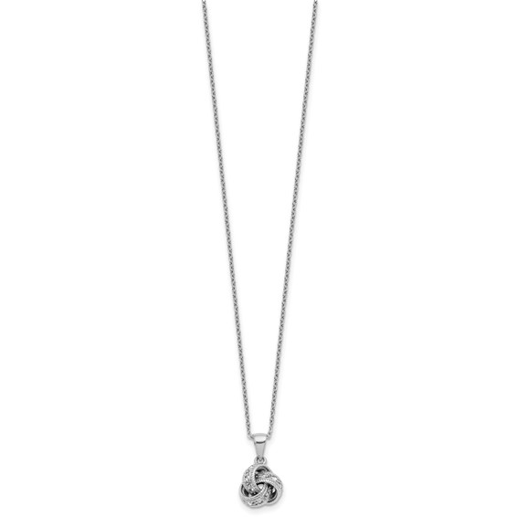 Cheryl M Sterling Silver Rhodium-plated Polished CZ Love Knot 16 Inch with 2 Inch Extension Necklace