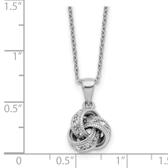 Cheryl M Sterling Silver Rhodium-plated Polished CZ Love Knot 16 Inch with 2 Inch Extension Necklace