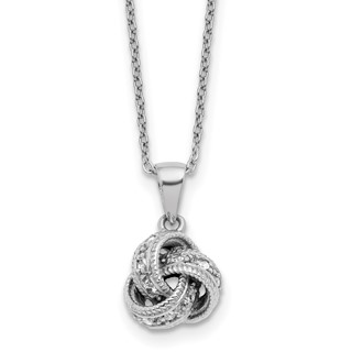Cheryl M Sterling Silver Rhodium-plated Polished CZ Love Knot 16 Inch with 2 Inch Extension Necklace