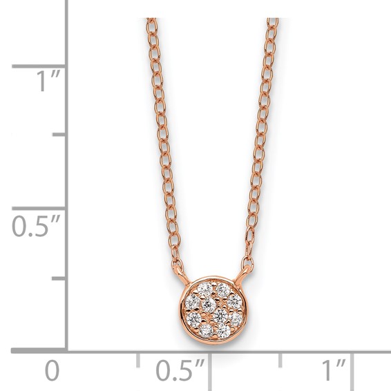 Cheryl M Sterling Silver Rose Gold-plated Polished CZ Cluster Circle 16 Inch with 2 Inch Extension Necklace